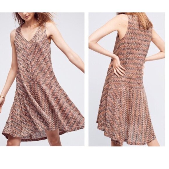 Anthropologie Maeve Womens XSMALLP Westwater Chevron Knit Dress Brown Pink Motif - Picture 1 of 9